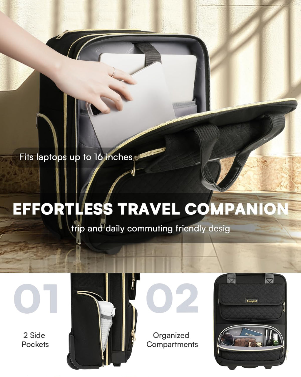 Black 16-Inch Underseat Carry On Luggage with Wheels E349