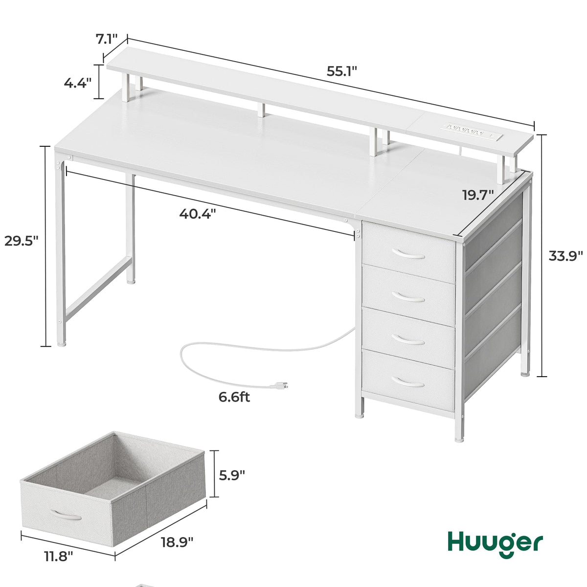 55 Inch White Computer Desk with 4 Drawers C699