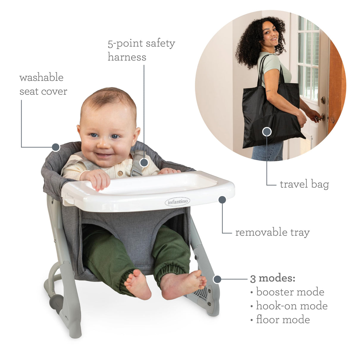 Gray Travel Booster High Chair & Seat J202