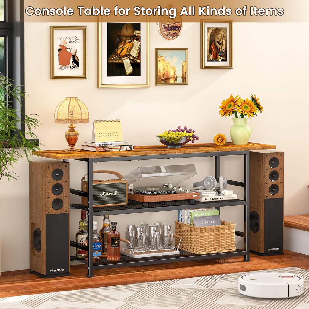Rustic Brown TV Stand up to 55 Inch with 3 Tier Storage Shelves Q9410