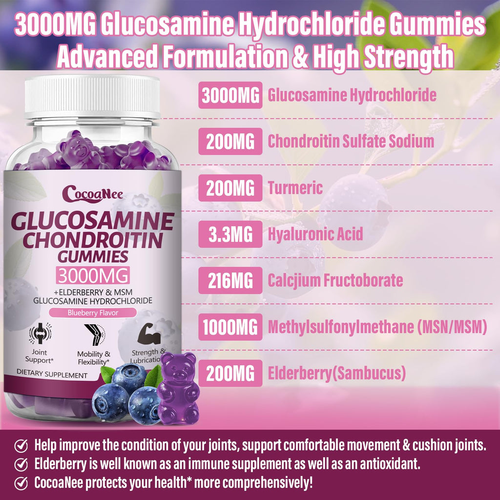 3000MG Glucosamine Chondroitin Gummies with MSM & Elderberry 180Cts H23680
