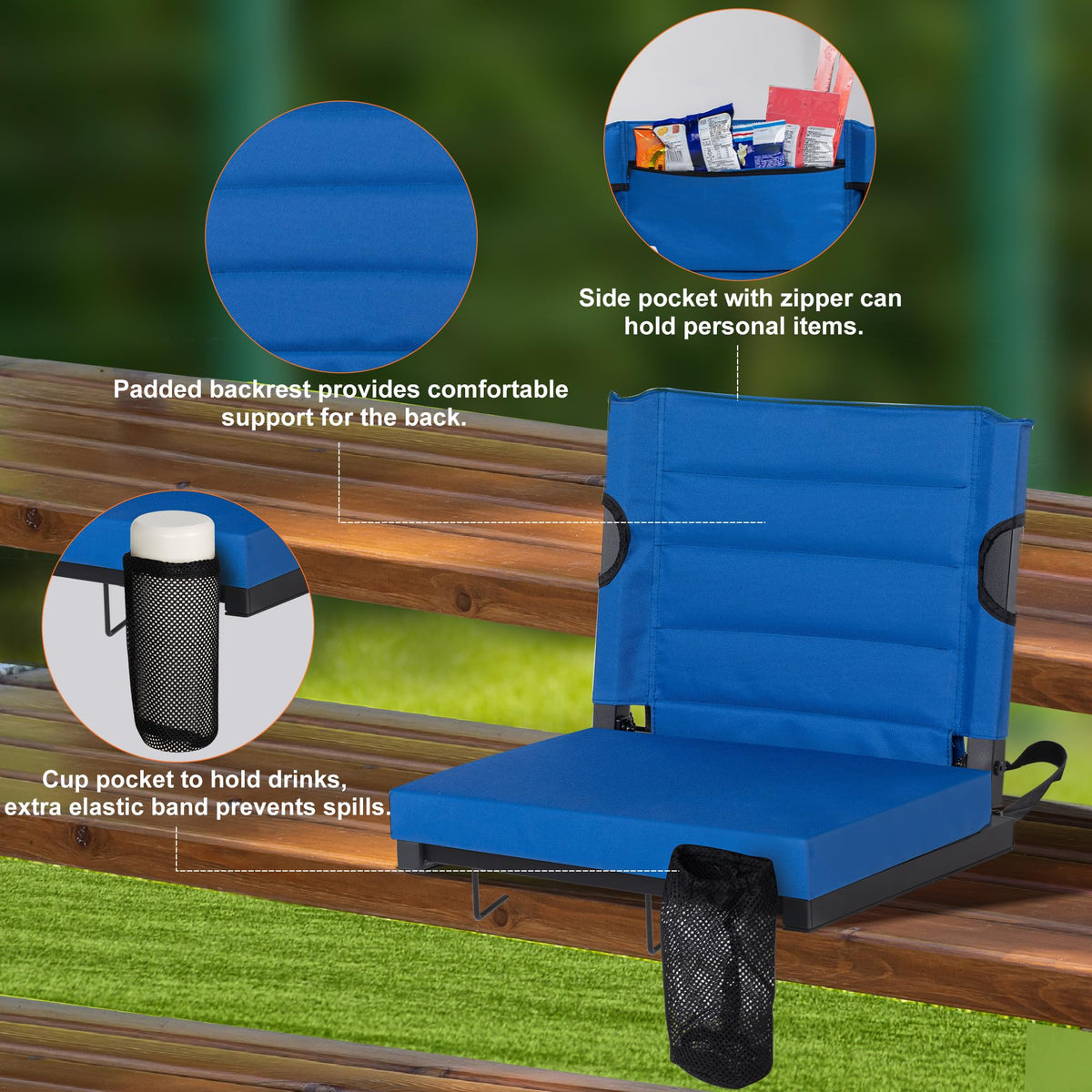 2 Pack Blue Stadium Seats for Bleachers with Back Support K23094