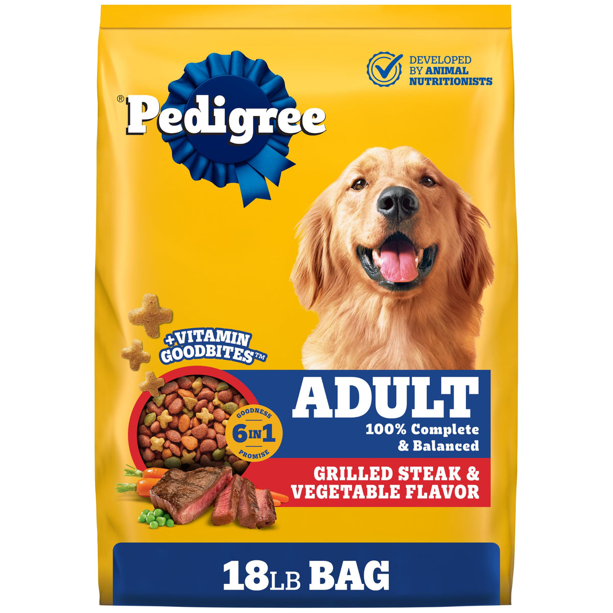 Adult Complete Nutrition Dry Dog Food Steak & Vegetable 18 lb W453502