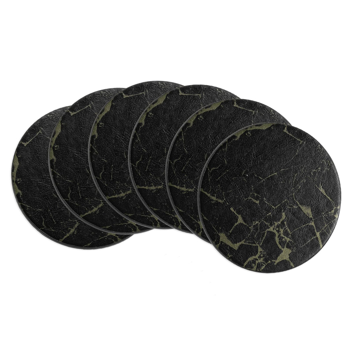 Round Drink Coasters Set of 6 Dual Sided Non-Slip Waterproof Leather D29753