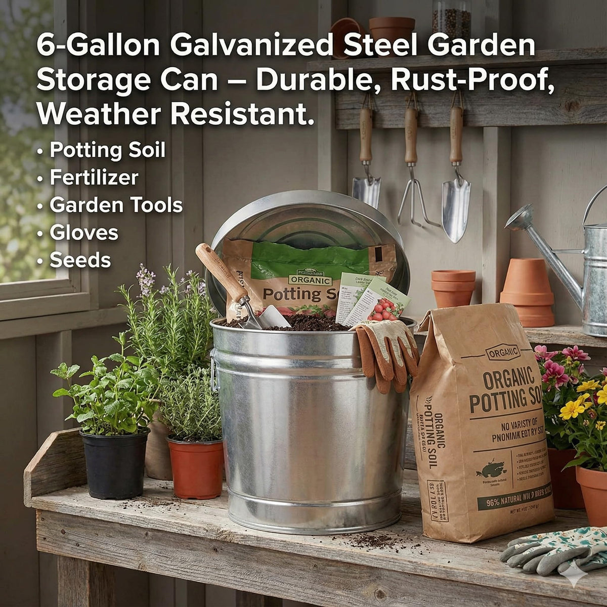 6-Gallon Galvanized Steel Storage Can with Lid H657067