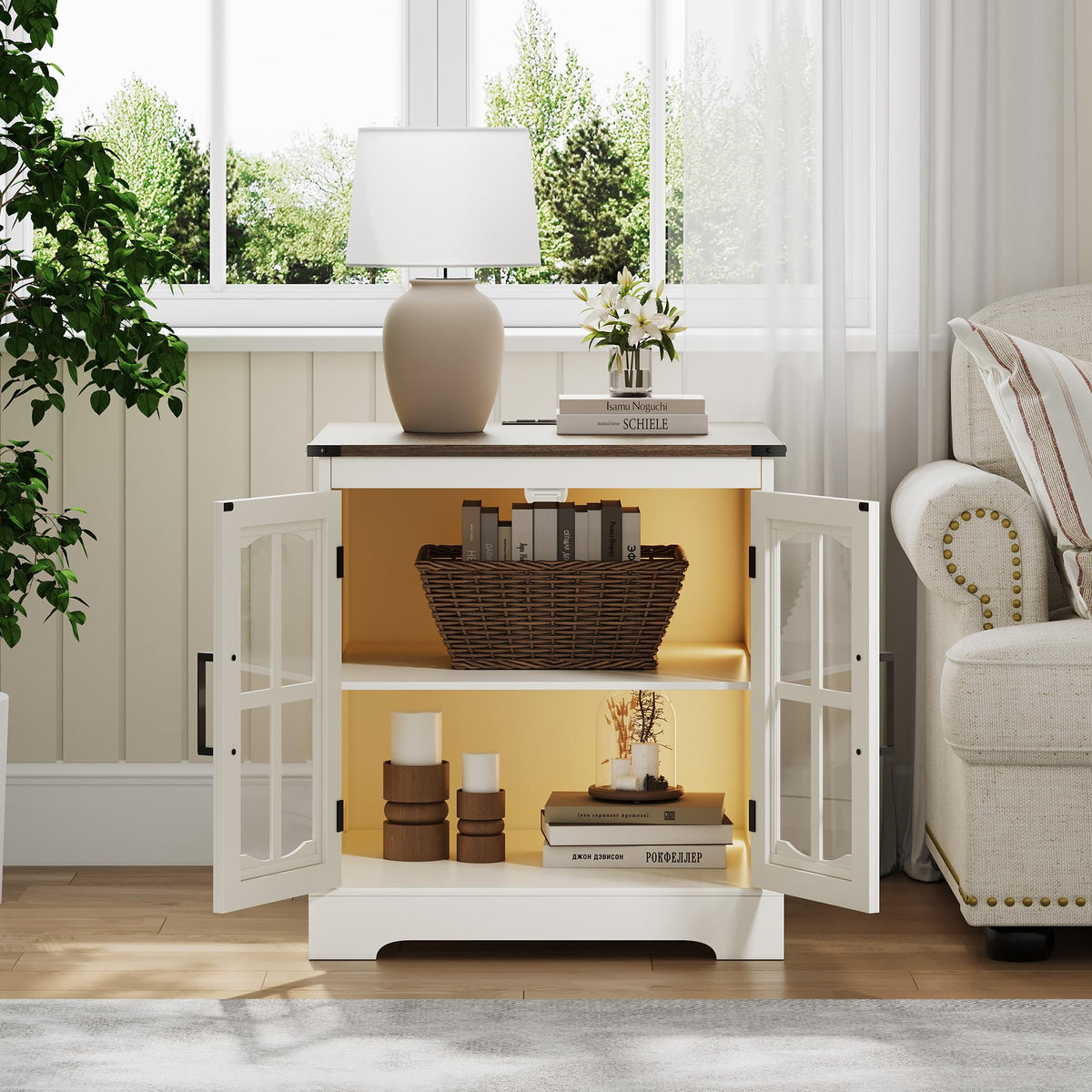 24" Farmhouse End Tables Set of 2 with LED B434997