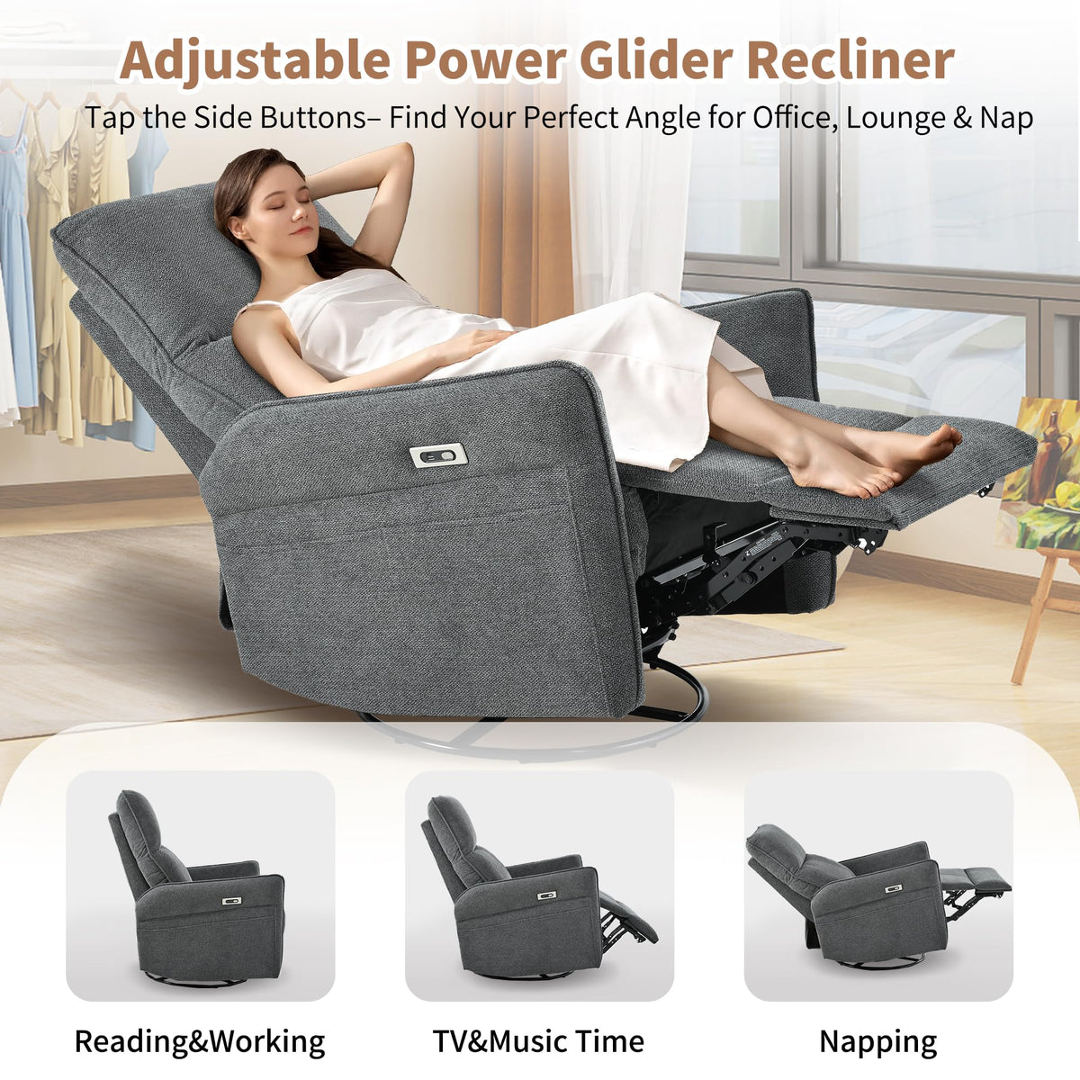 Power Swivel Rocker Recliner Chair Dark Gray V890