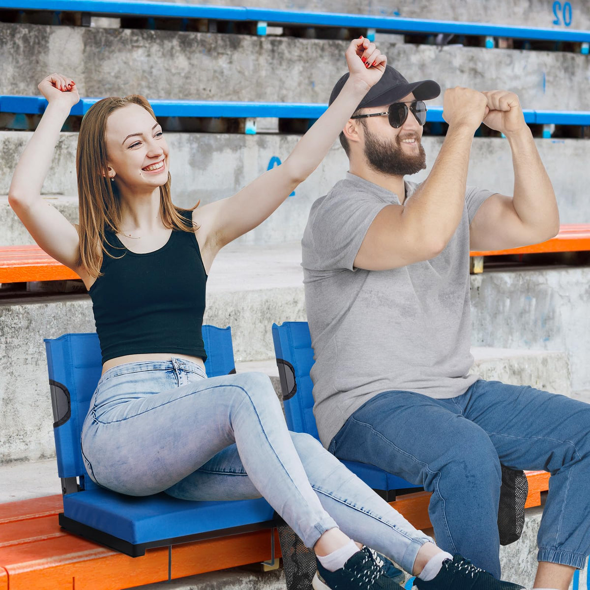 2 Pack Blue Stadium Seats for Bleachers with Back Support K23094