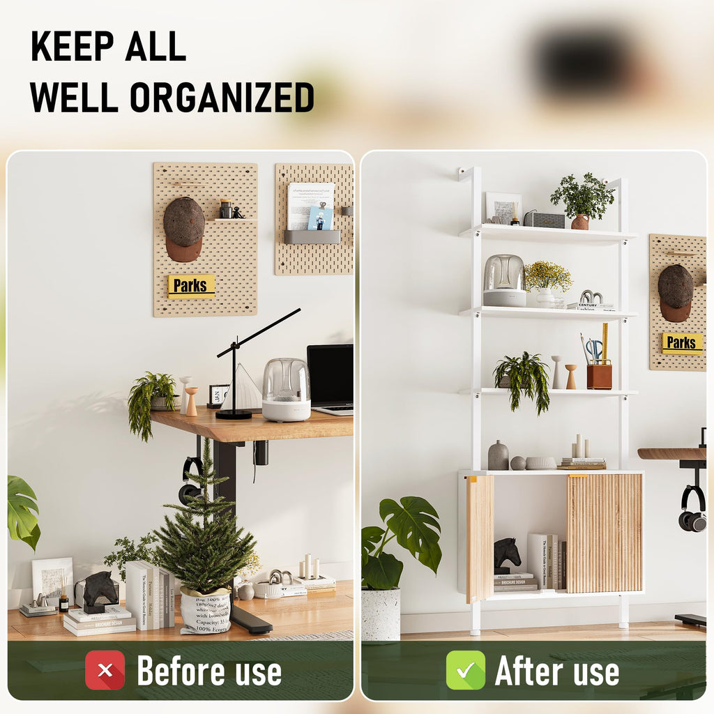74" Tall White and Oak Bookshelf with Storage Cabinet D75407