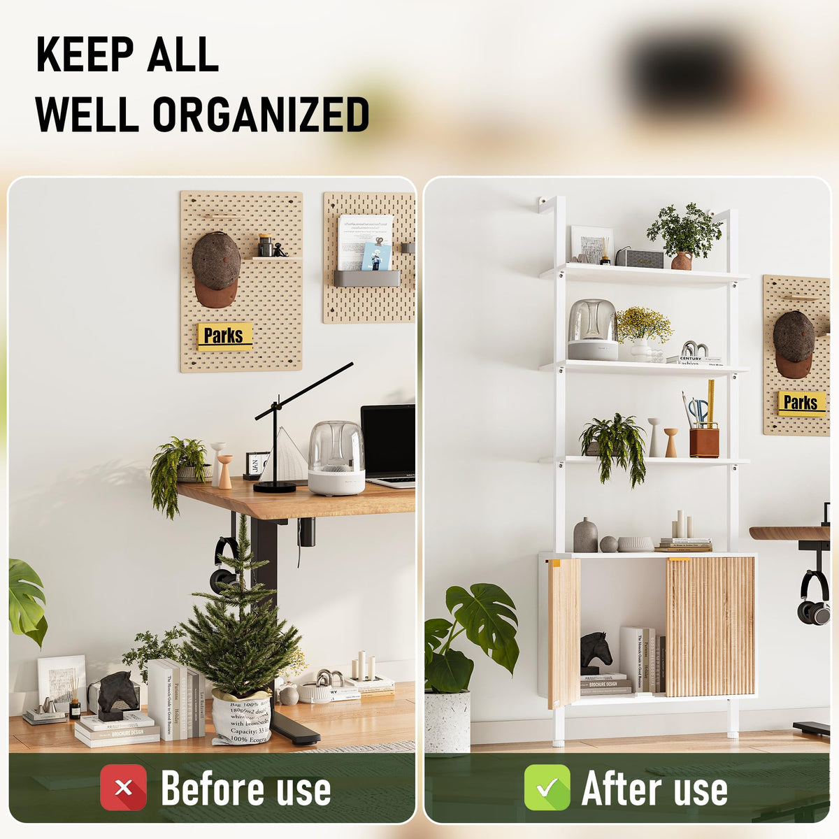 74" Tall White and Oak Bookshelf with Storage Cabinet D75407