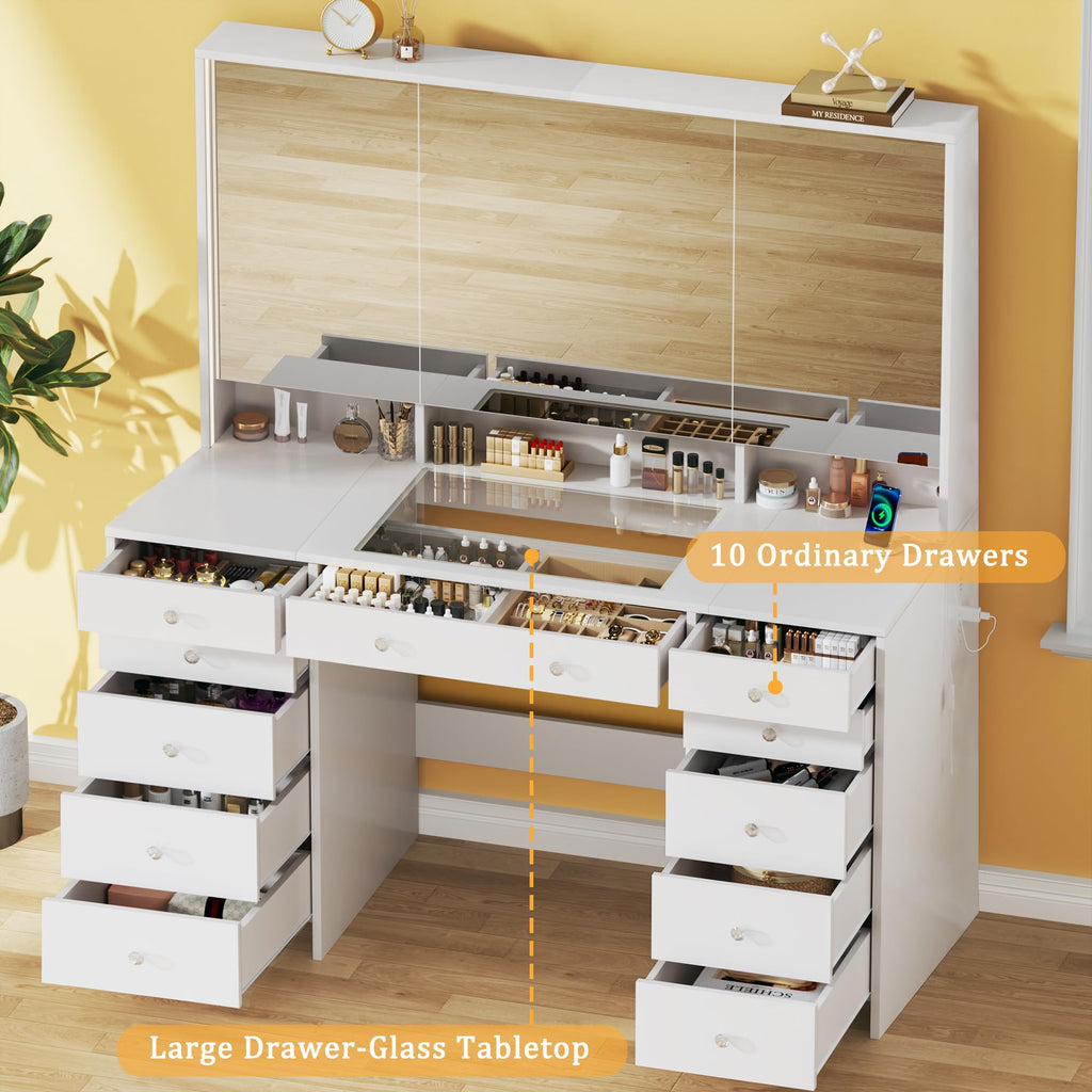 White Vanity Desk with Mirror and Lights O1428