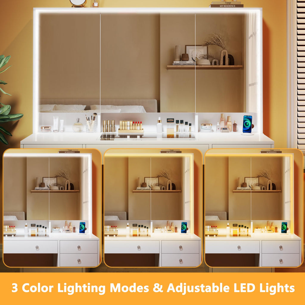 White Vanity Desk with Mirror and Lights O1428