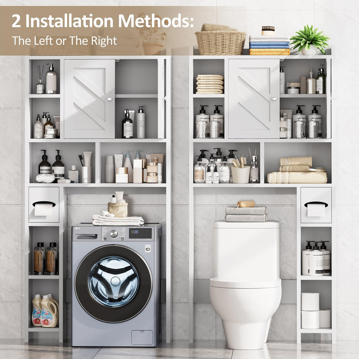 White Over the Toilet Storage Cabinet with Adjustable Shelf I34138