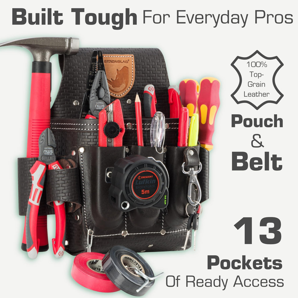 Heavy Duty 13-Pocket Top Grain Leather Tool Belt E437