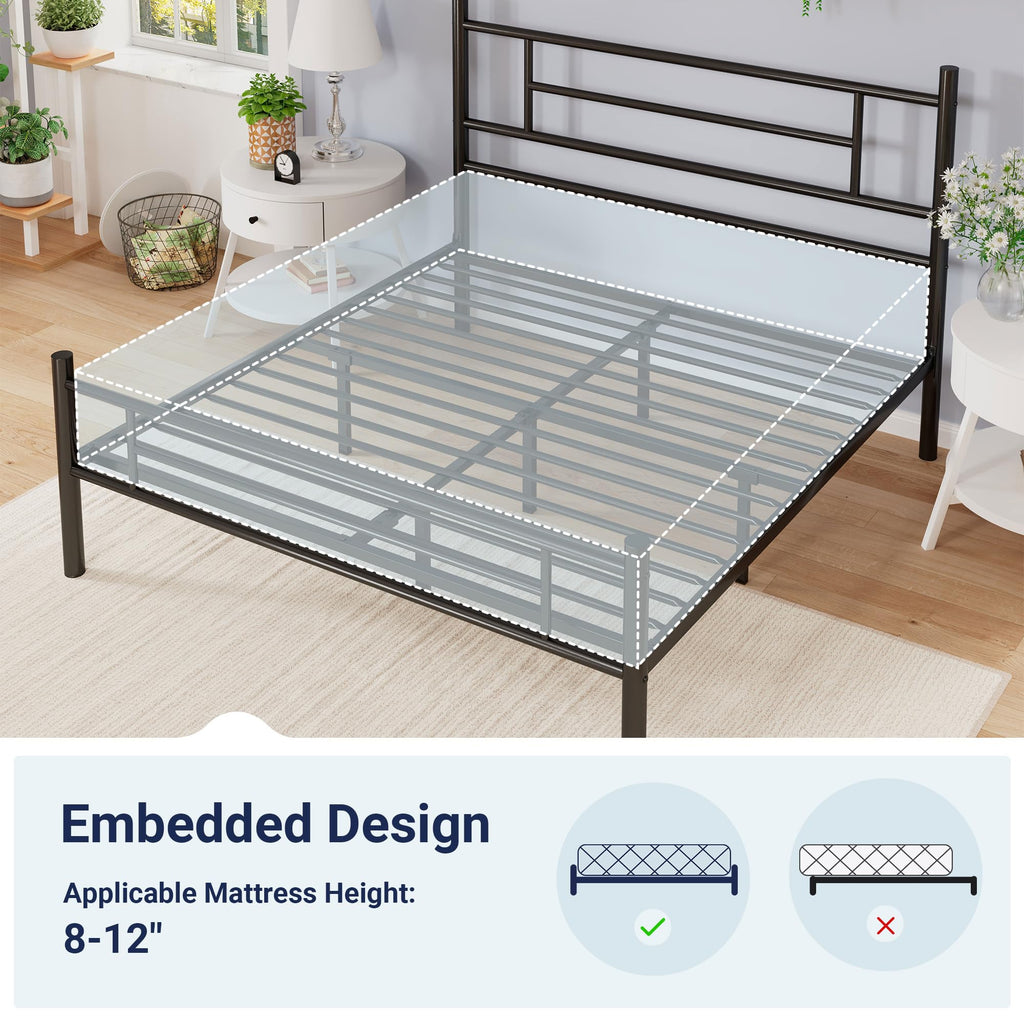 Full Size Black Metal Bed Frame with Headboard and Footboard D31777