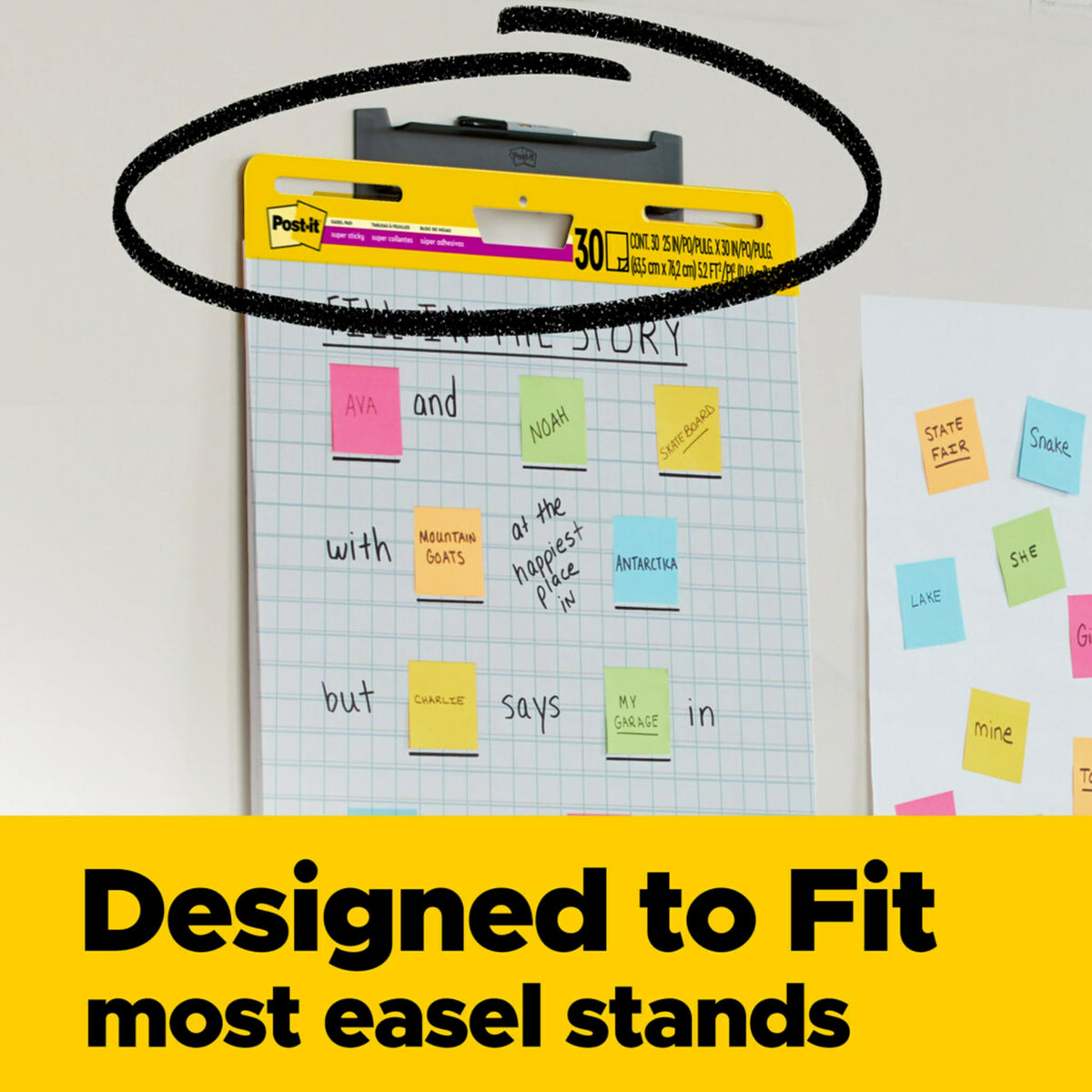 Super Sticky Easel Pad, 1" Grid Lines, 25" x 30", White, 30 Sheets O634926