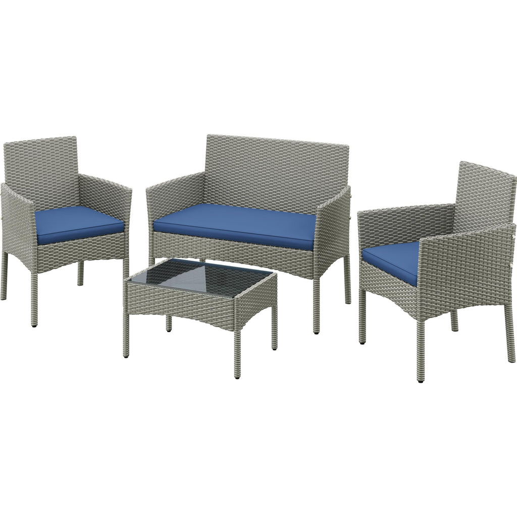 4 Pieces Rattan Wicker Patio Furniture Set with Cushion and Glass Table G7561