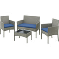 4 Pieces Rattan Wicker Patio Furniture Set with Cushion and Glass Table G7561