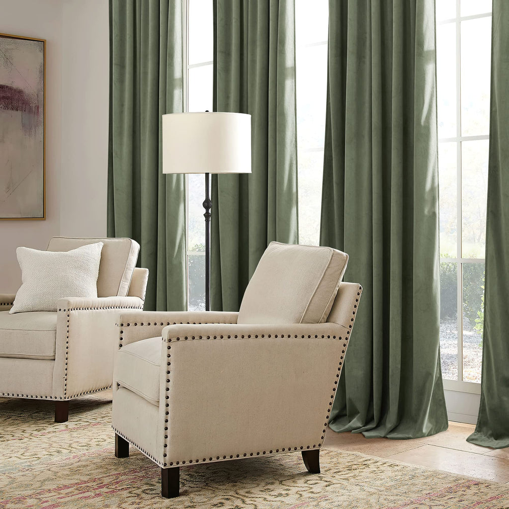 Sage Green Velvet Curtains 96 inches B1142