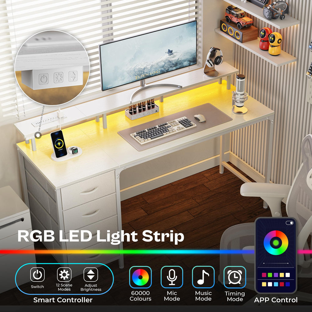 55 Inch White Computer Desk with 4 Drawers C699
