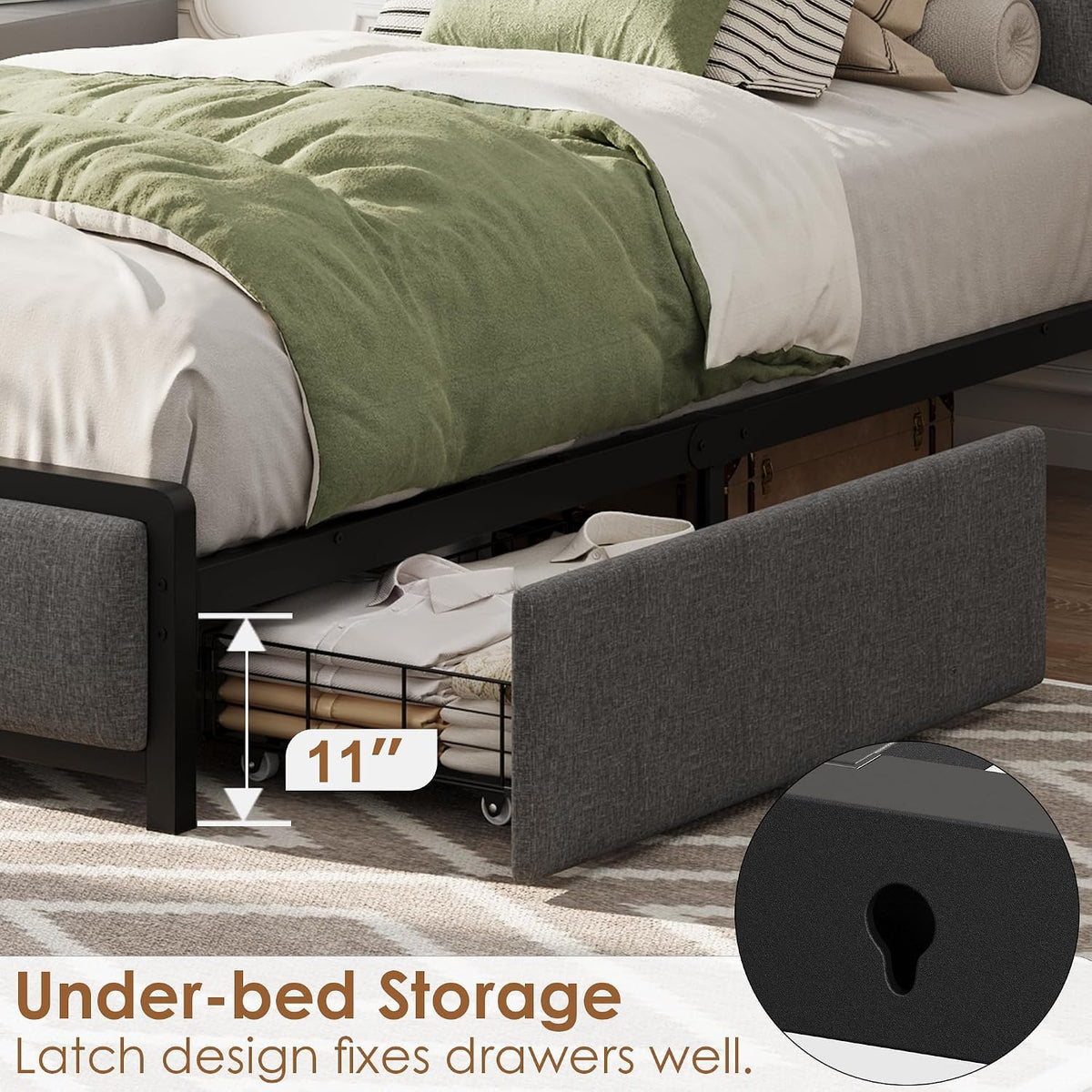Twin Size Bed Frame with Storage Drawers and Charging Station A367