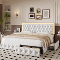 White Full Size LED Bed Frame with 4 Storage Drawers and Adjustable Headboard V934
