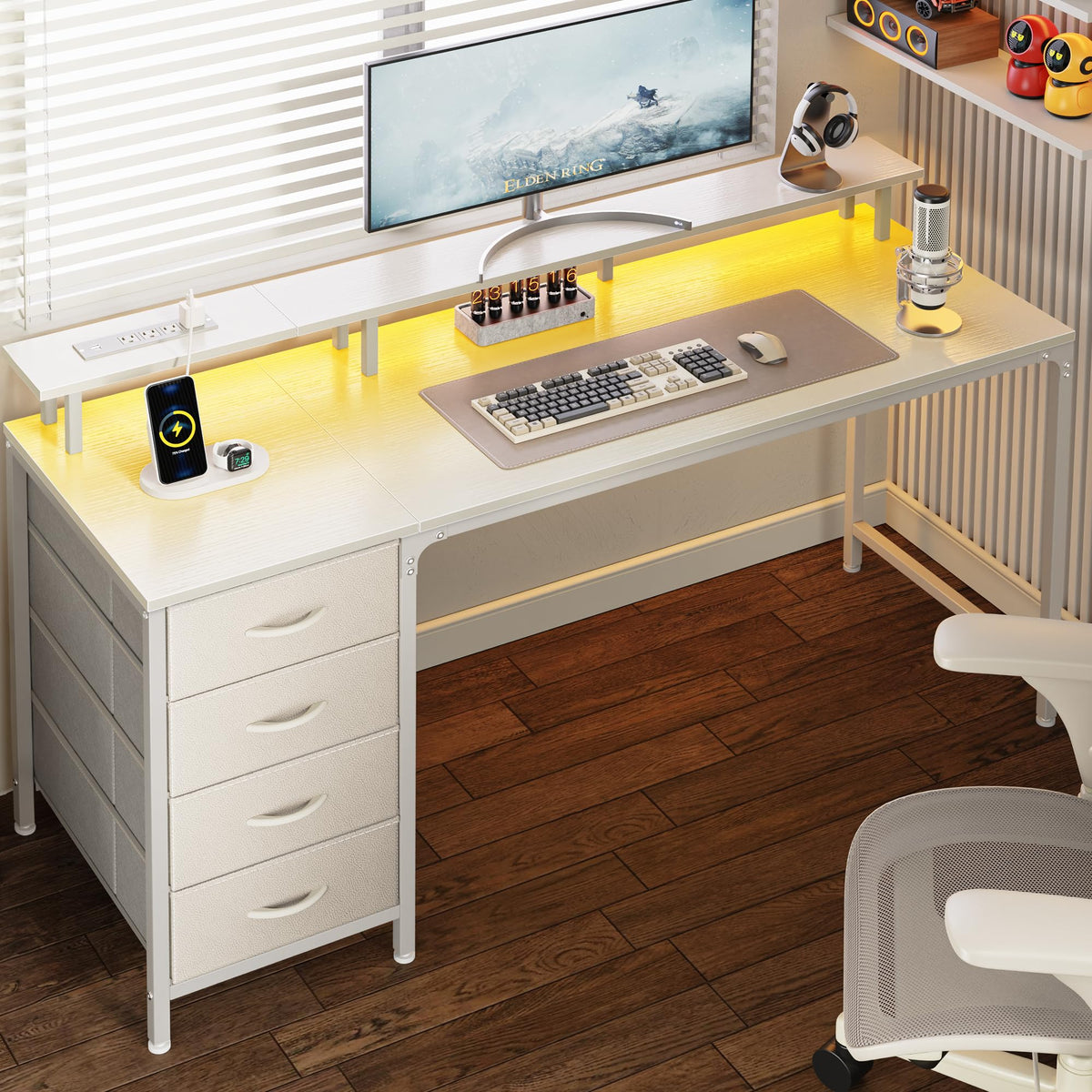 55 Inch White Computer Desk with 4 Drawers C699
