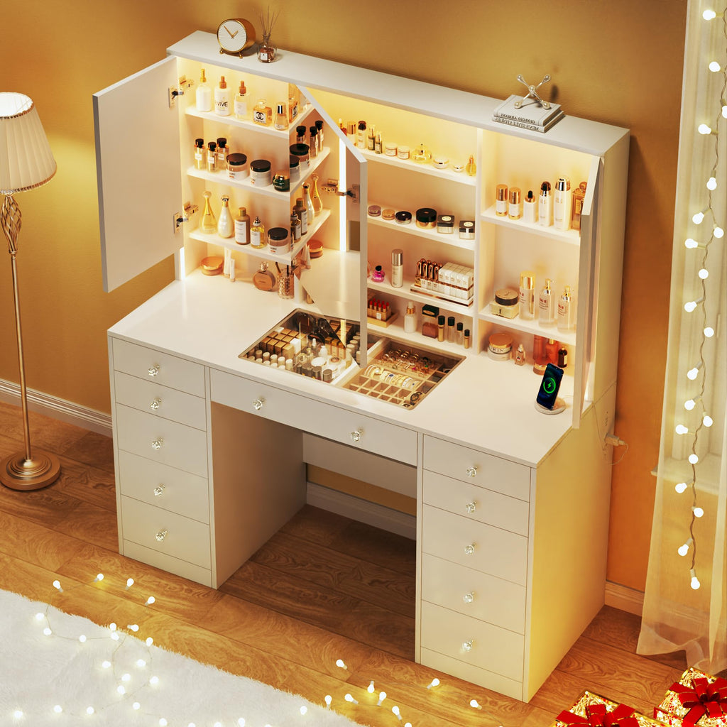 White Vanity Desk with Mirror and Lights O1428