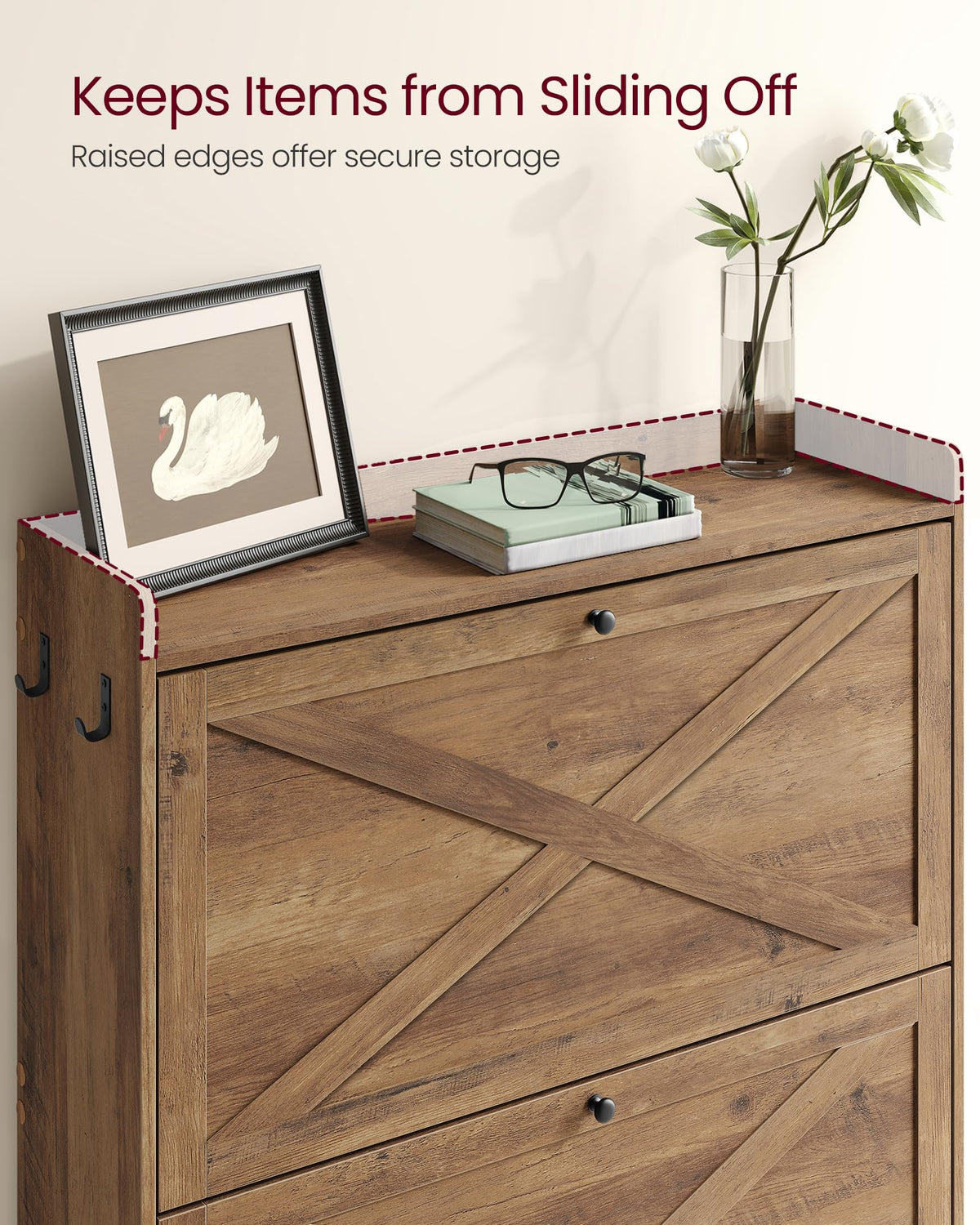 Narrow Shoe Storage Cabinet with 2 Flip Drawers K5224