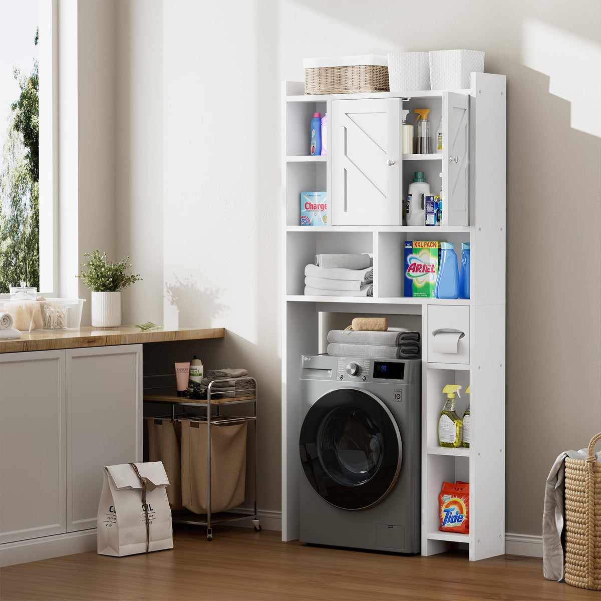 White Over the Toilet Storage Cabinet with Adjustable Shelf I34138