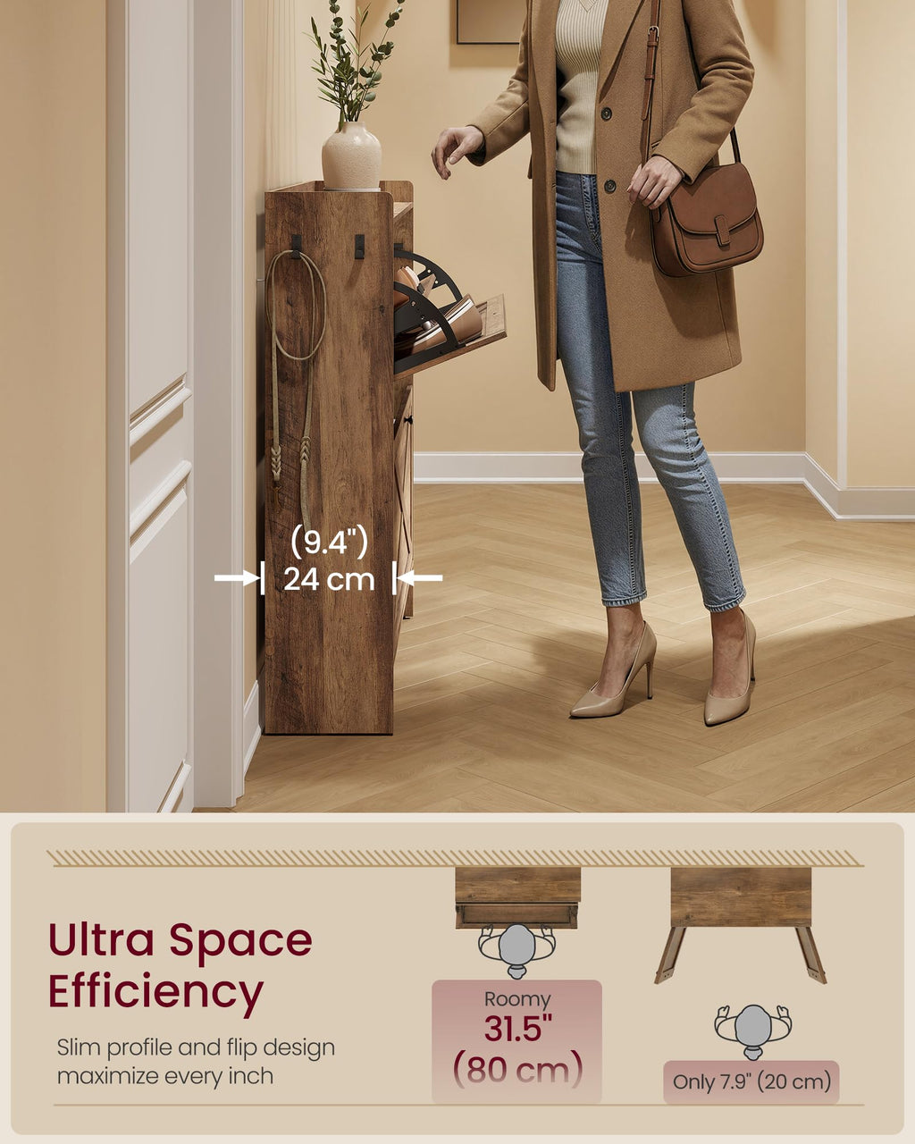 Narrow Shoe Storage Cabinet with 2 Flip Drawers K5224