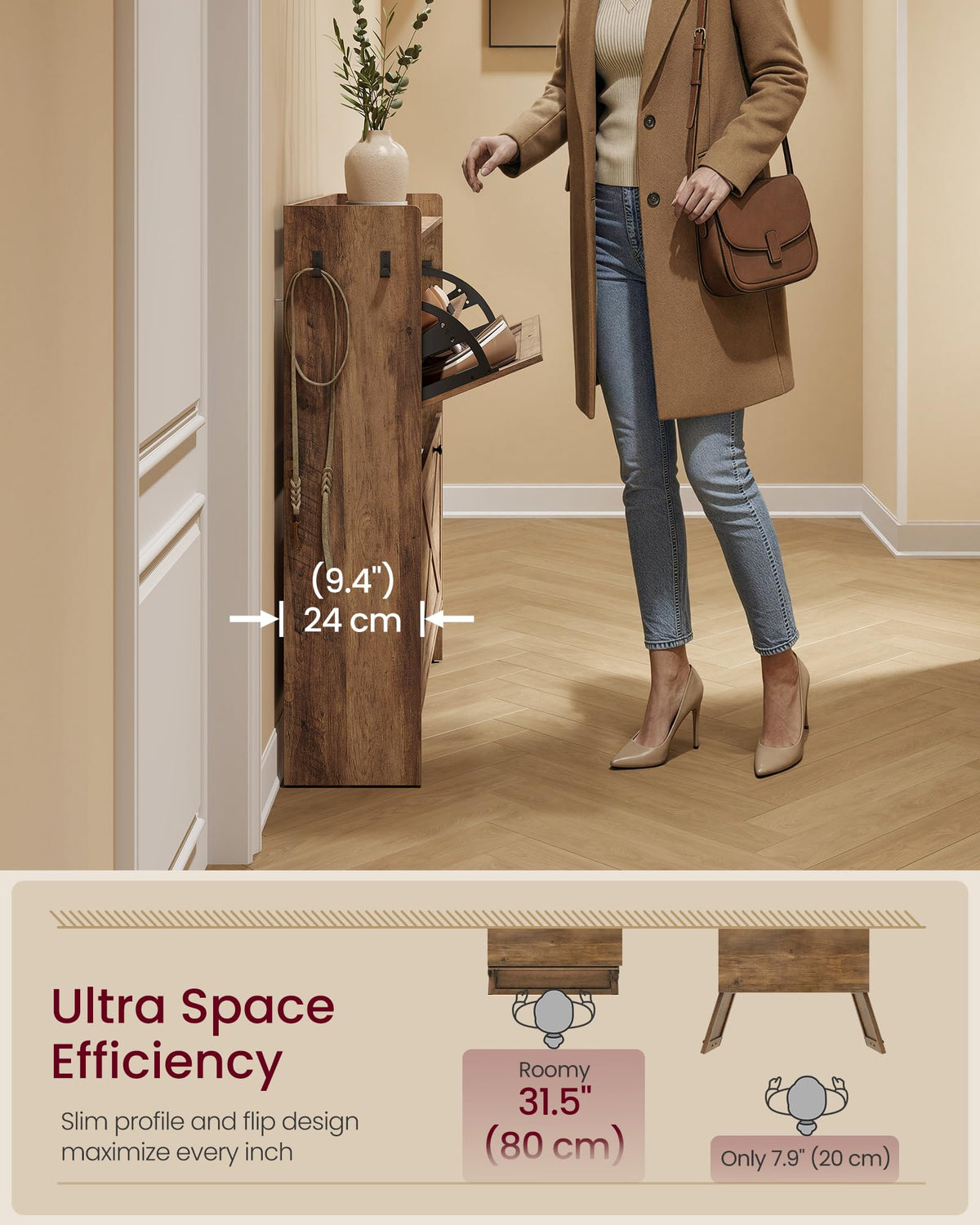 Narrow Shoe Storage Cabinet with 2 Flip Drawers K5224