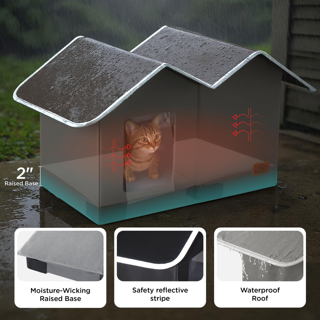 Weatherproof Outdoor Cat House with Raised Base J4438