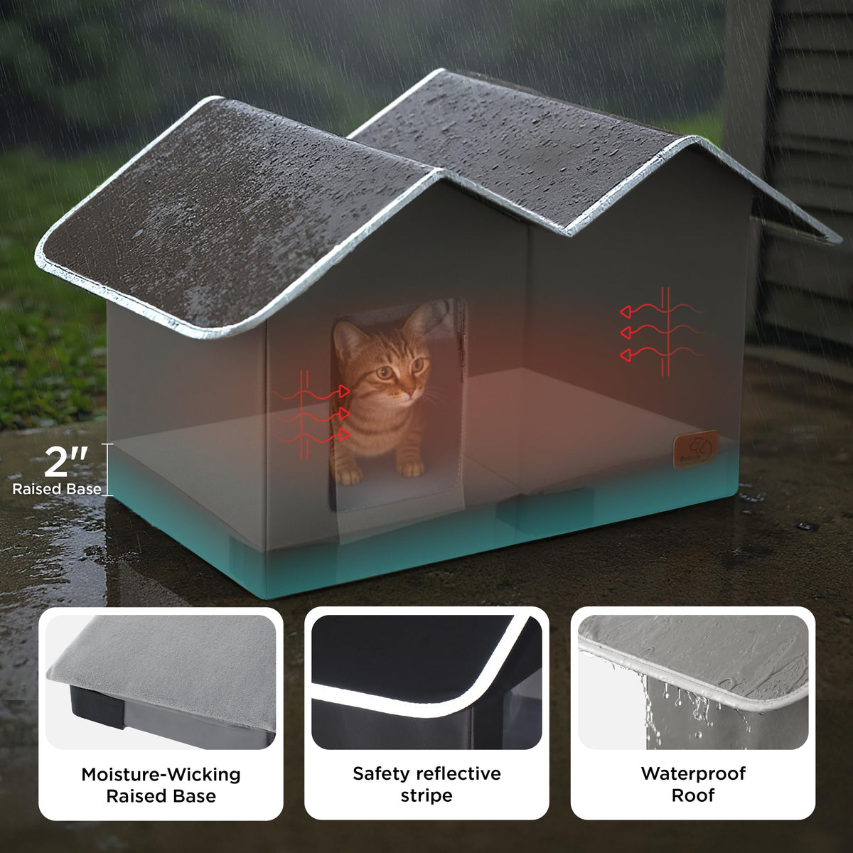 Weatherproof Outdoor Cat House with Raised Base J4438