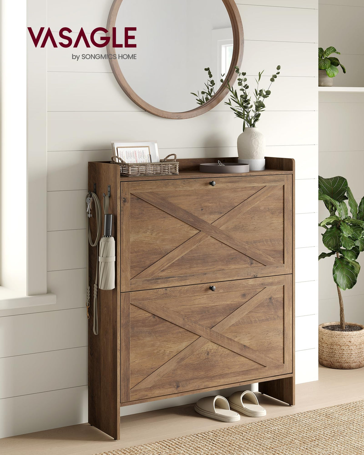 Narrow Shoe Storage Cabinet with 2 Flip Drawers K5224