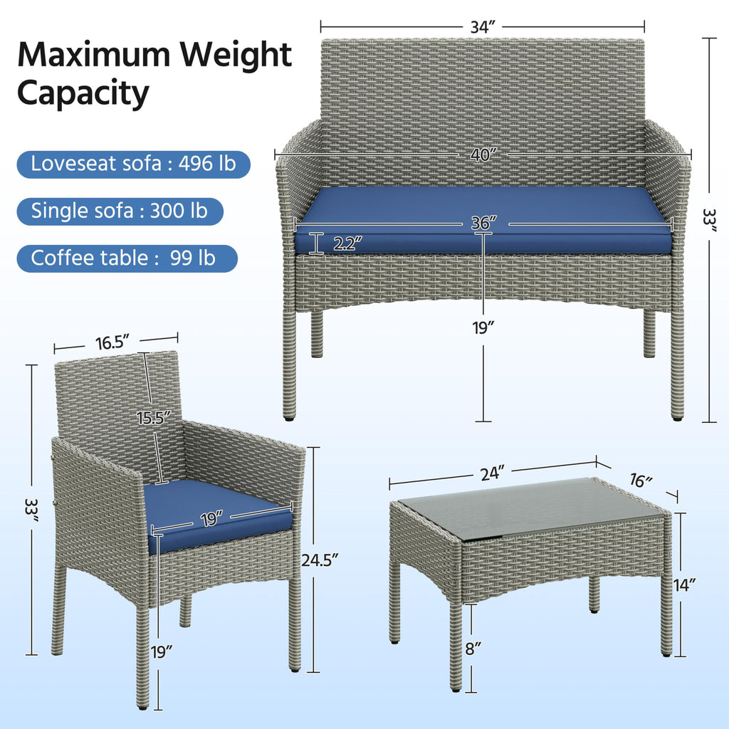 4 Pieces Rattan Wicker Patio Furniture Set with Cushion and Glass Table G7561