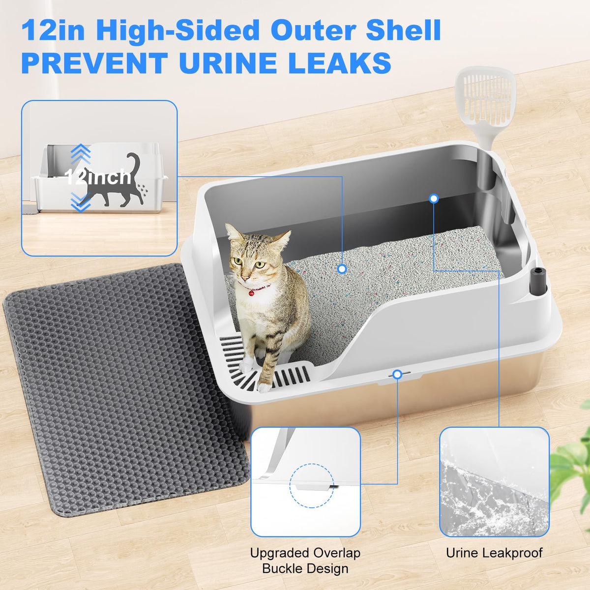 XL Non-Stick Stainless Steel Litter Box D52748