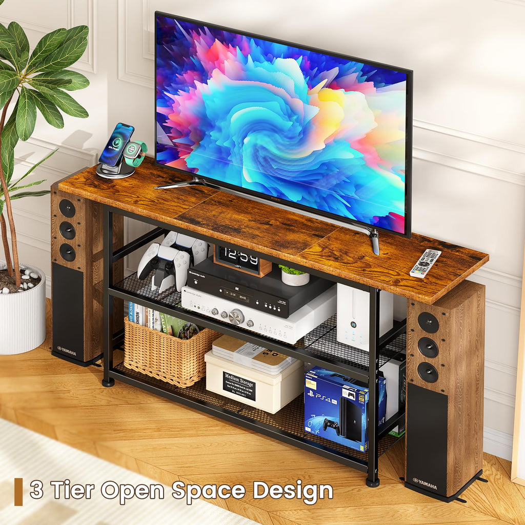 Rustic Brown TV Stand up to 55 Inch with 3 Tier Storage Shelves Q9410