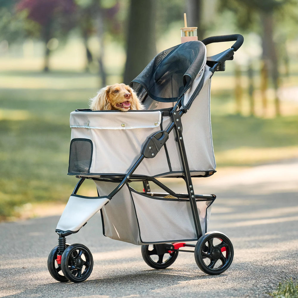 Khaki Pet Stroller with Mesh Canopy V56167