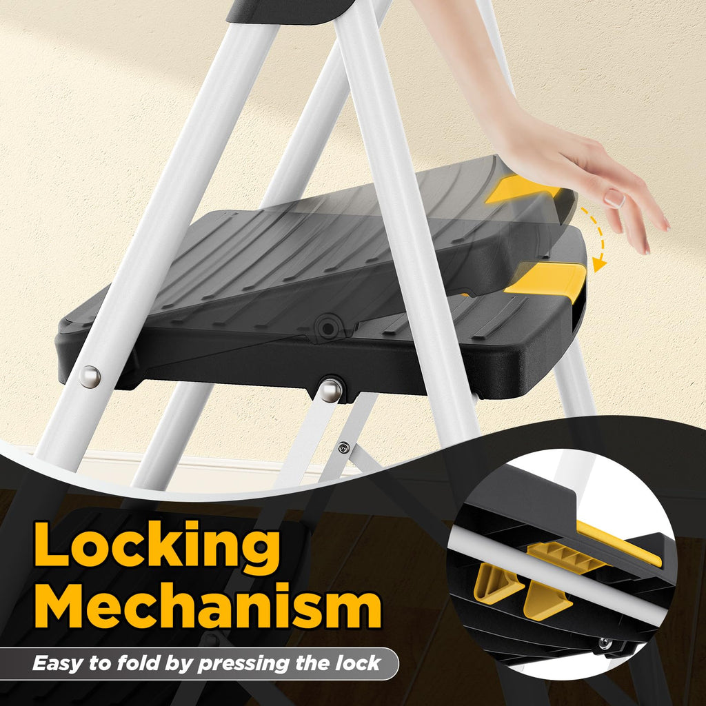 4 Step White Folding Step Stool J6169