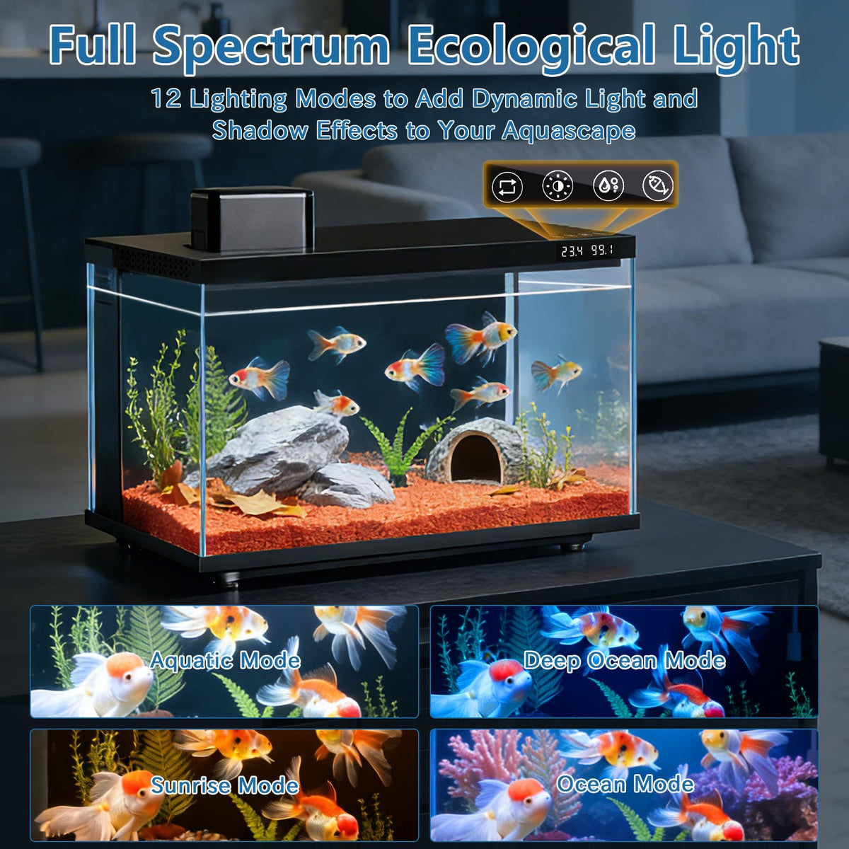 10 Gallon Smart Fish Aquarium Kit with Pump Filtration LED Lighting R317403