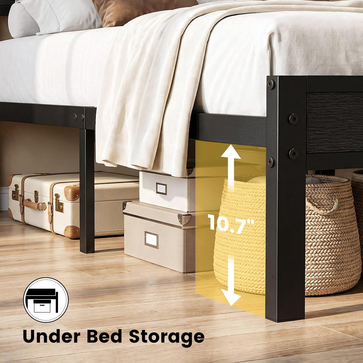 Twin Size Bed Frame with Storage Headboard and 2 Drawers V558