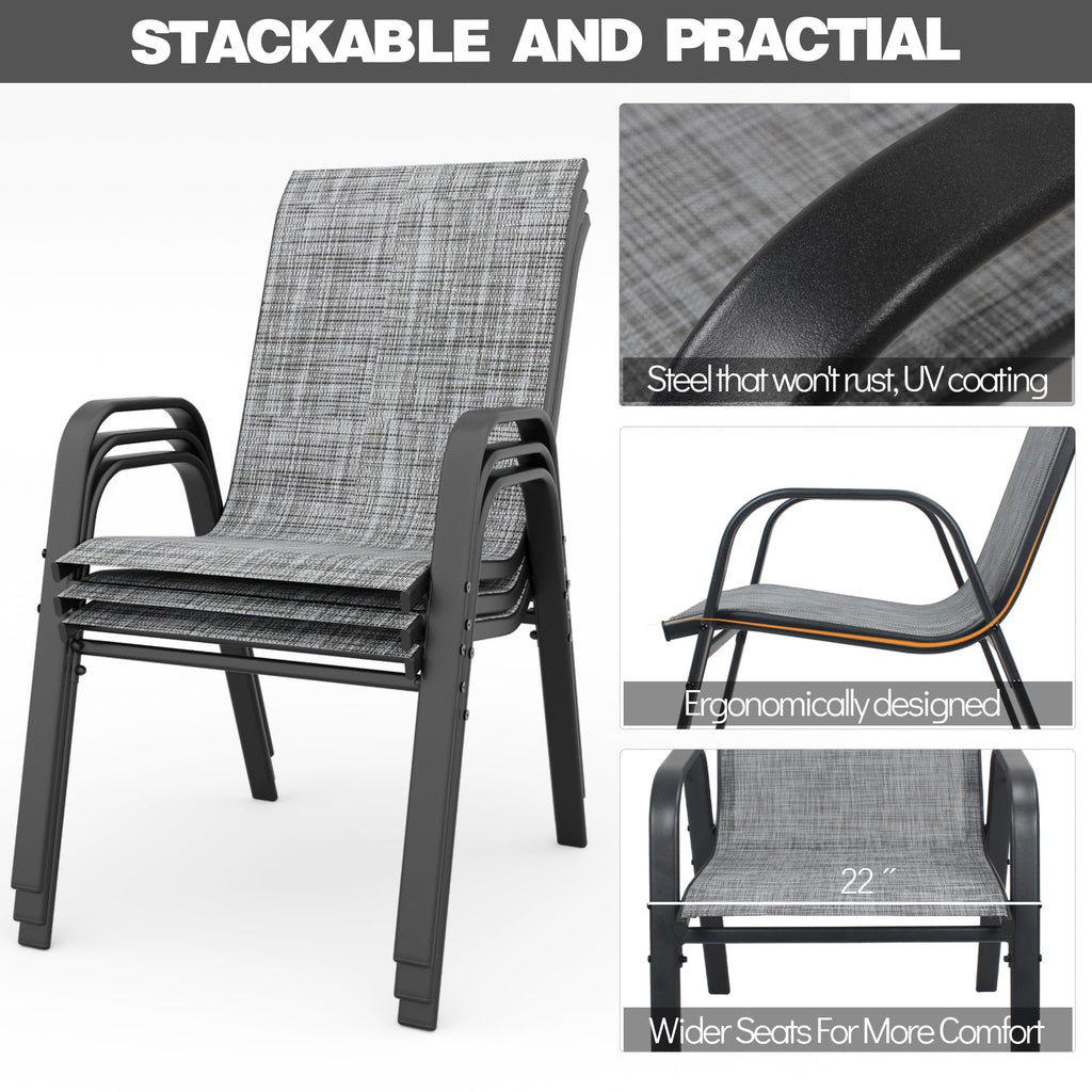 Grey Set of 4 Stackable Textilene Metal Patio Chairs W494040