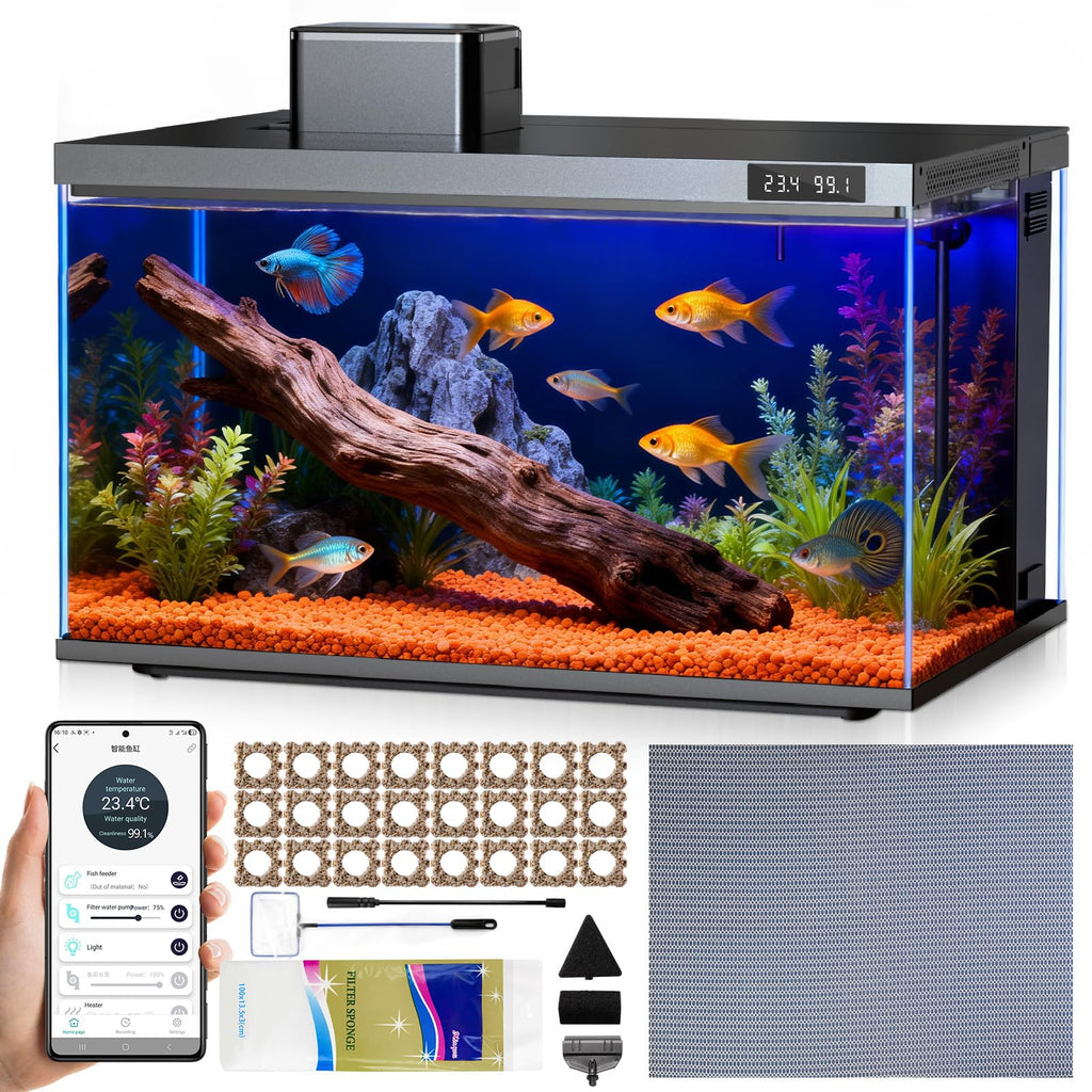 10 Gallon Smart Fish Aquarium Kit with Pump Filtration LED Lighting R317403