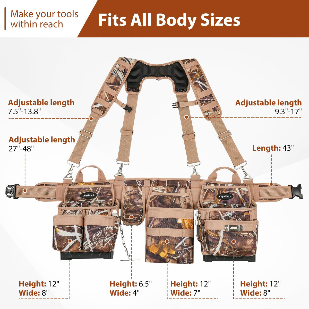 Camo 7 Piece Tool Belts with Suspenders and Pouches O297182