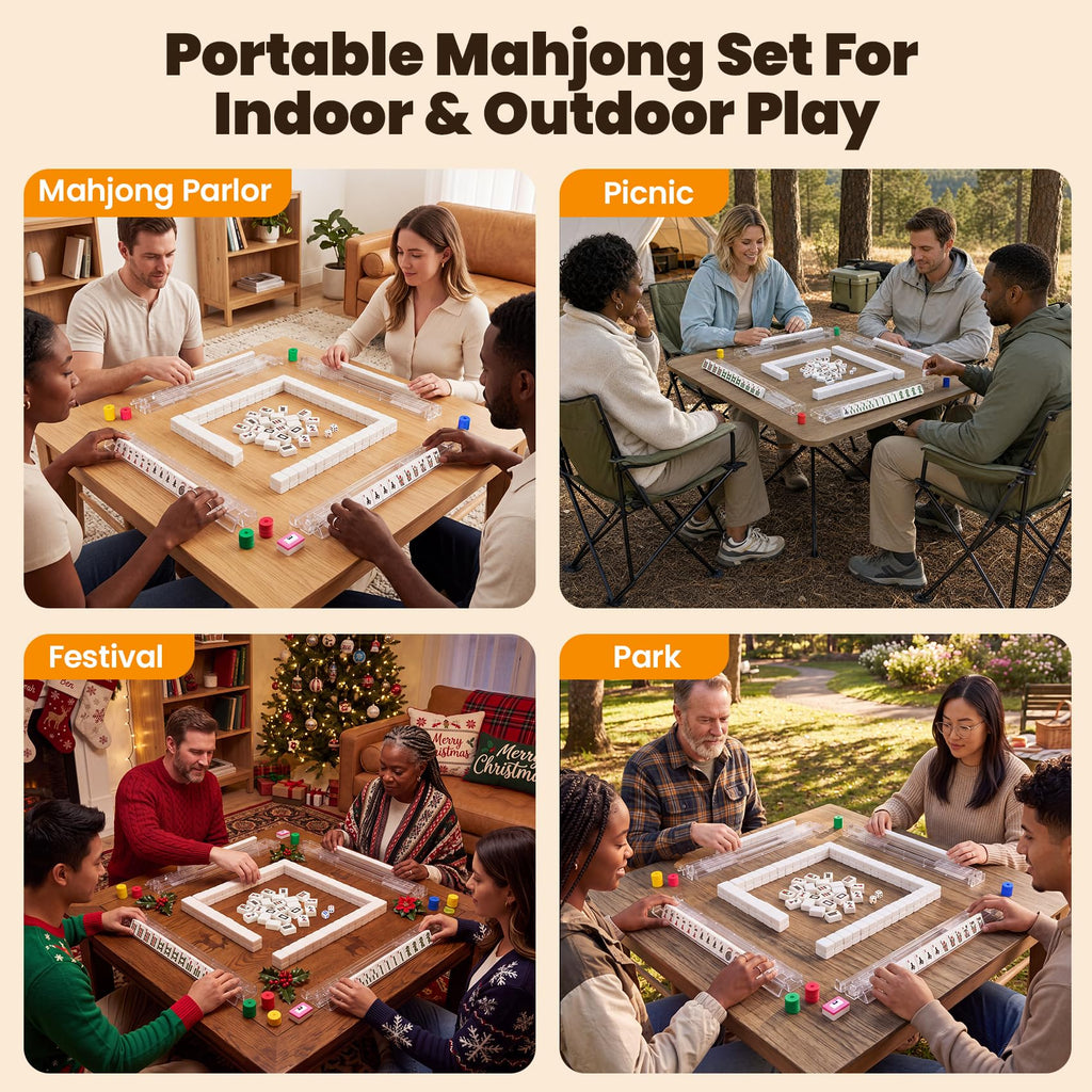 166 Tiles Mahjong Set with 4 Racks T4500