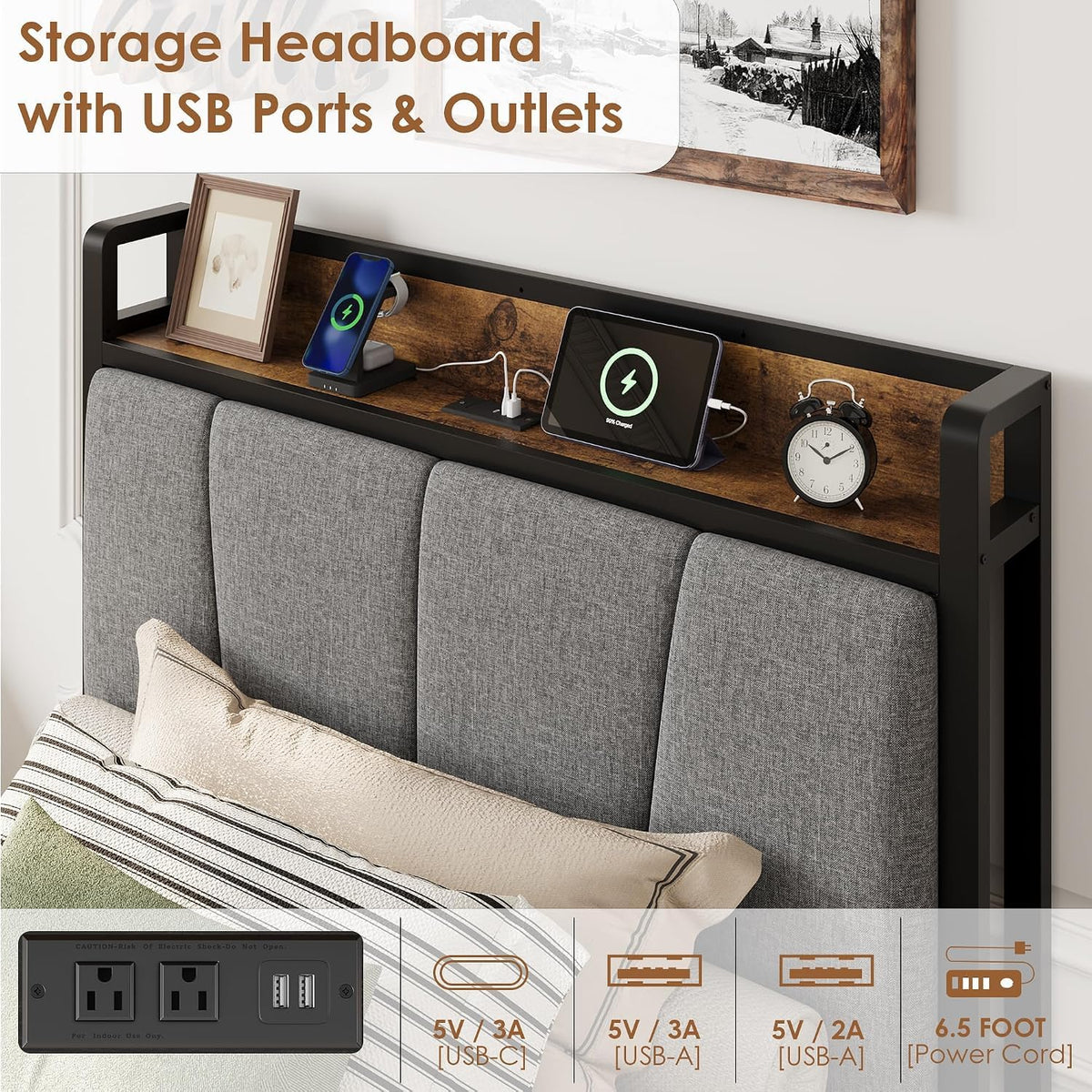 Twin Size Bed Frame with Storage Drawers and Charging Station A367