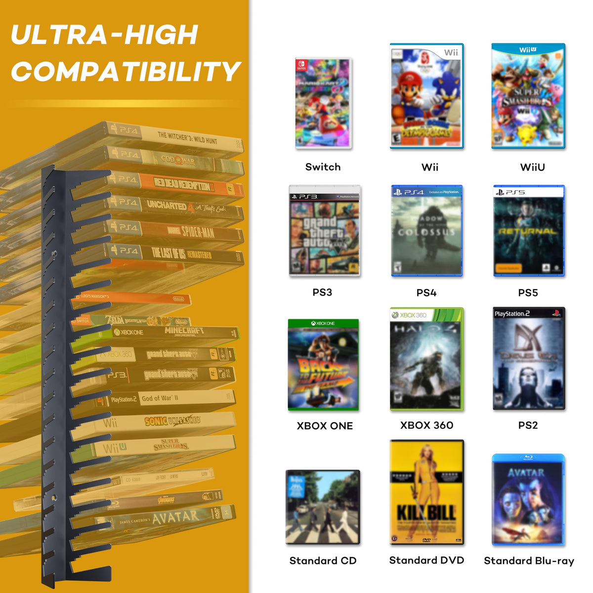 Metal Wall Mounted Video Game Storage Shelves 4-Pack J31841