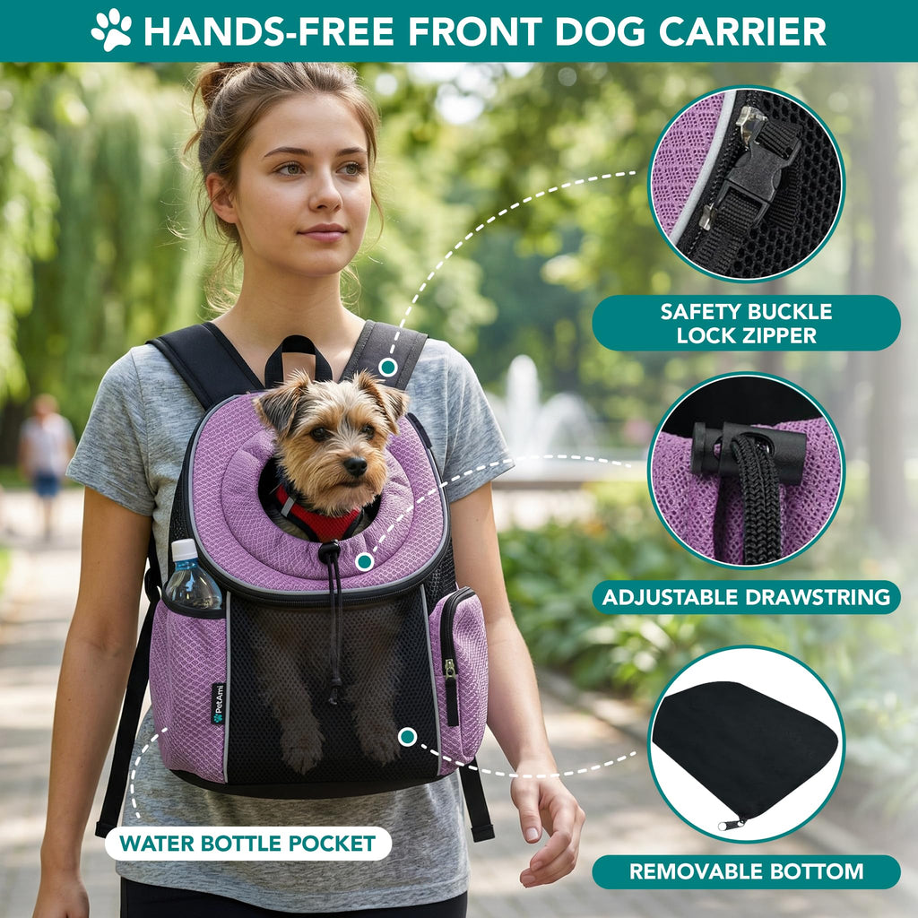Hands Free Front Pet Carrier Backpack, 10 lbs, Purple V55580