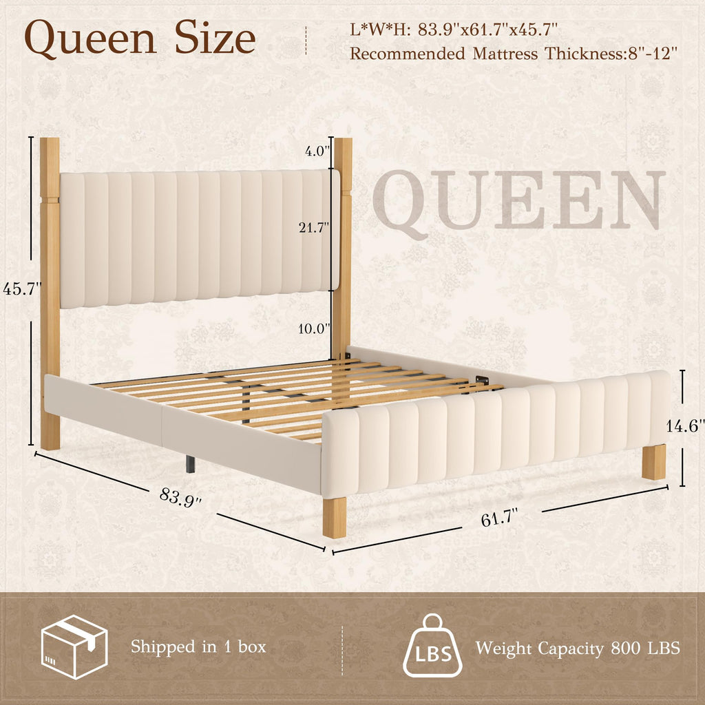 Queen Size Beige Linen Bed Frame with Headboard Q89464